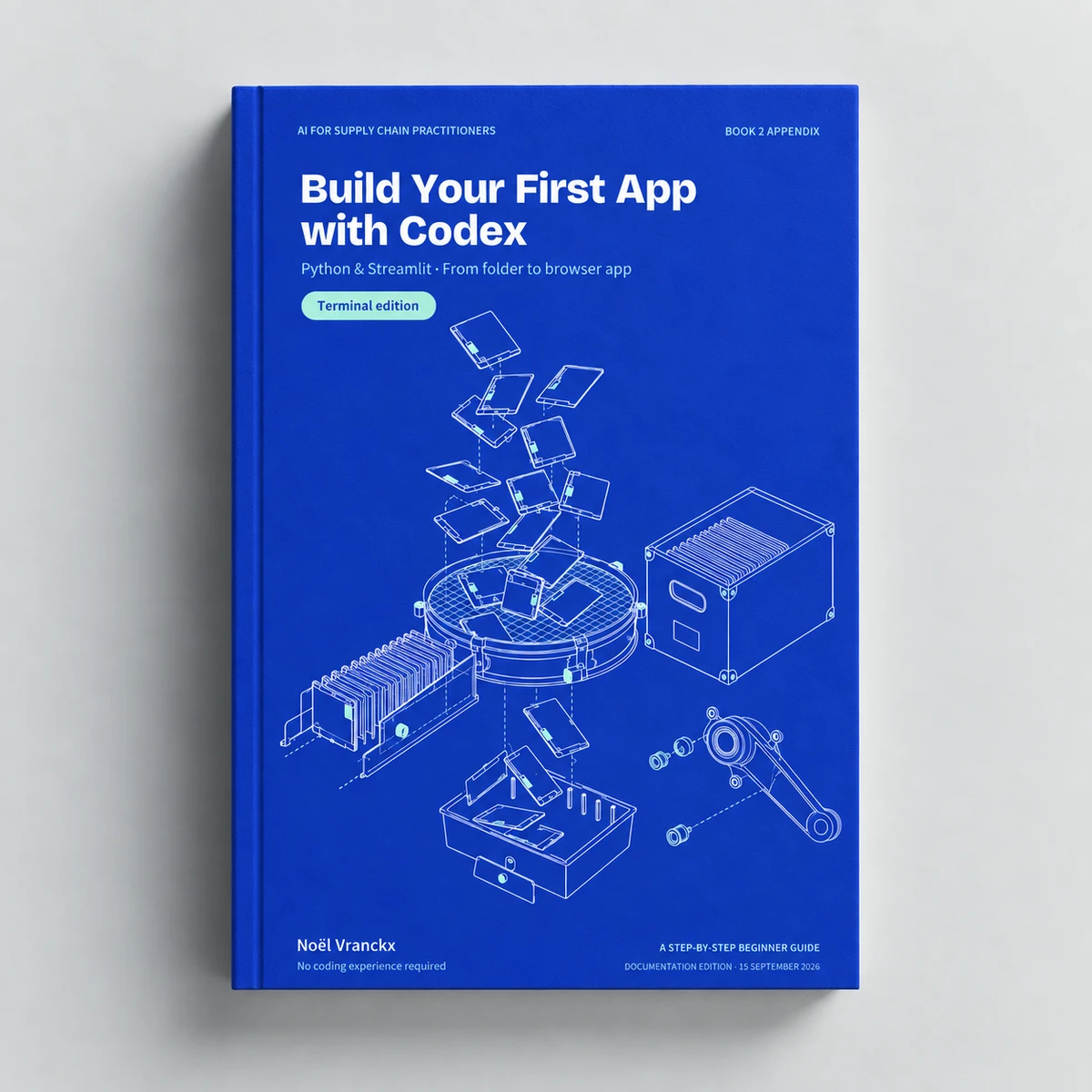 Book mockup of Build Your First App with Codex, Python & Streamlit