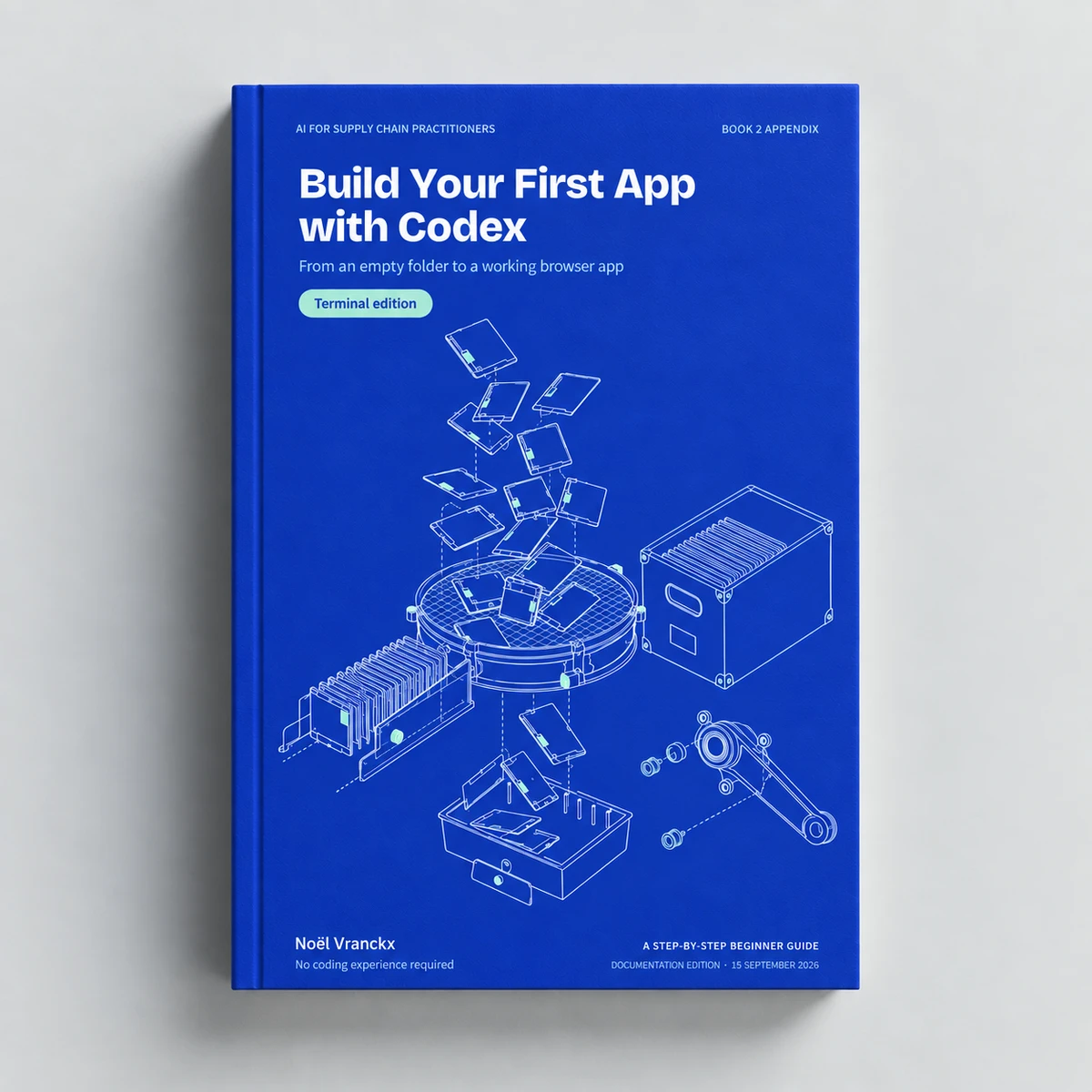 Book mockup of Build Your First App with Codex, JavaScript & Vite